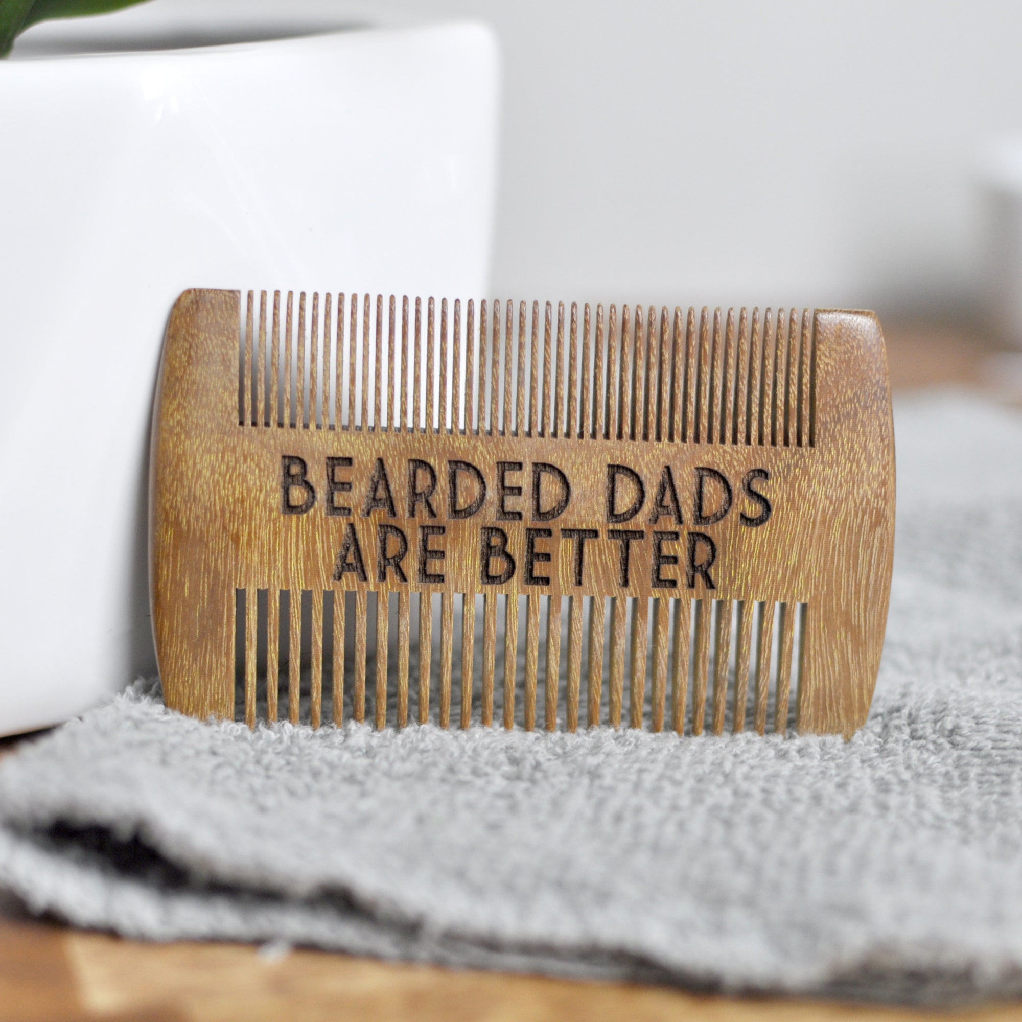 sandalwood beard comb engraved with bearded dads are better