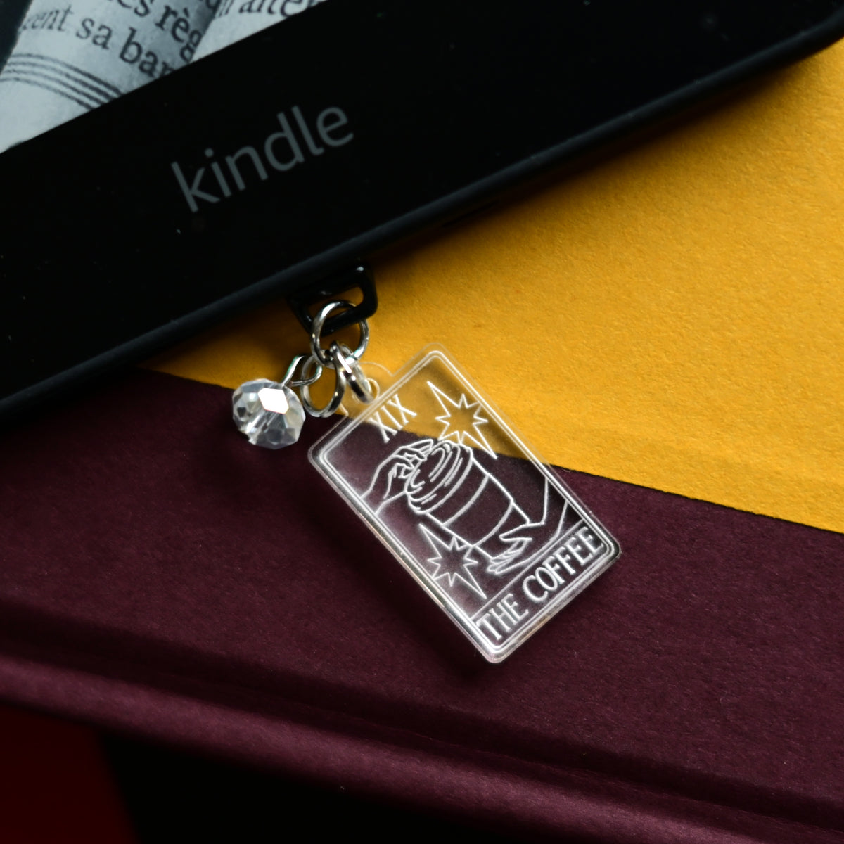 The Coffee Tarot Card E-Reader Charm and Dust Plug for Kindle and other USB-C Charging Ports