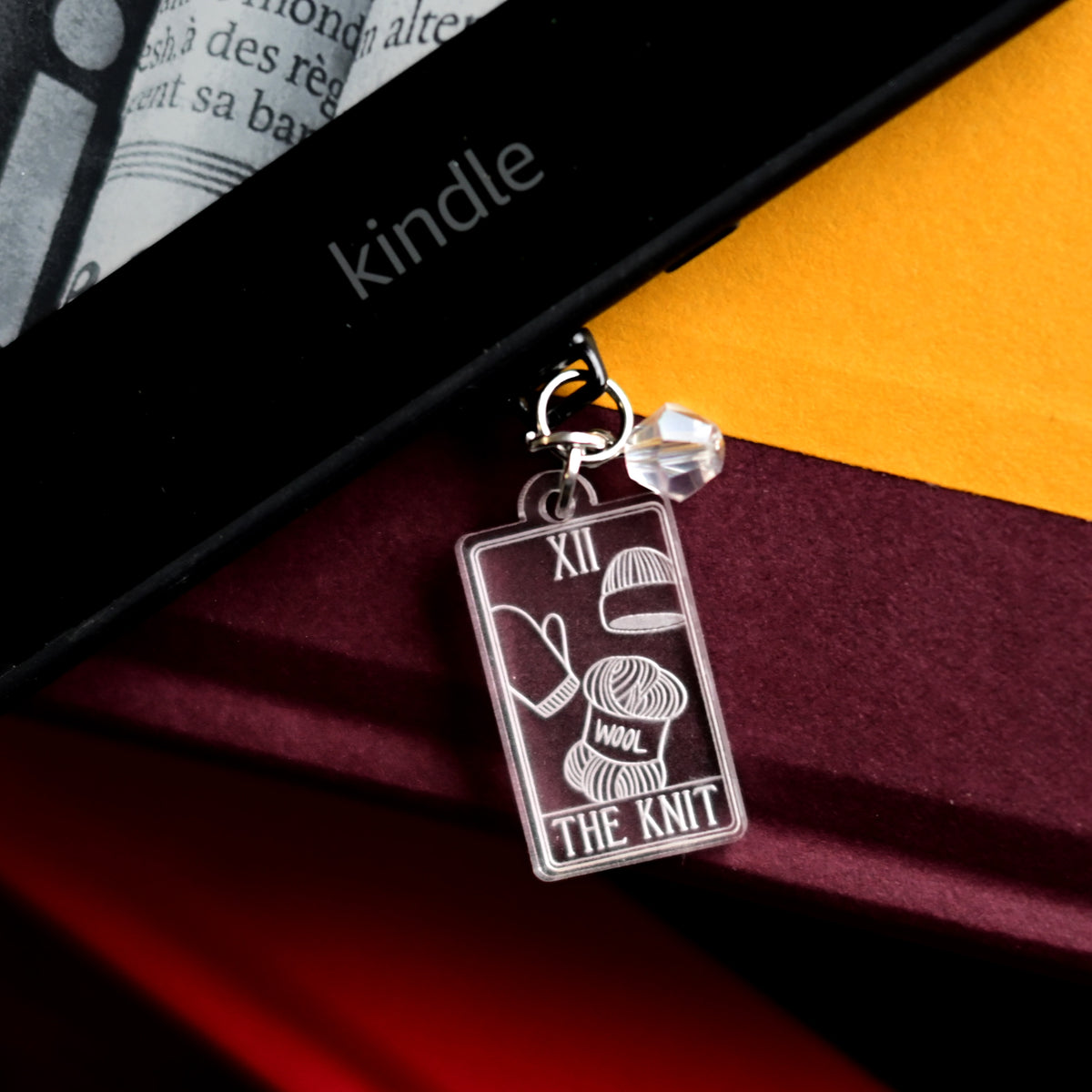 The Knit Tarot Card E-Reader Charm and Dust Plug for Kindle and other USB-C Charging Ports
