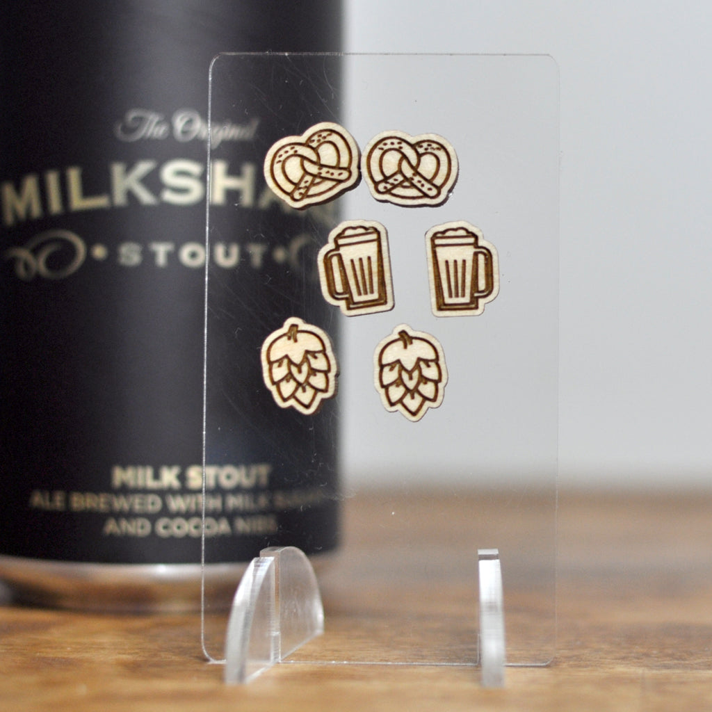 I Love Beer Wood Earrings