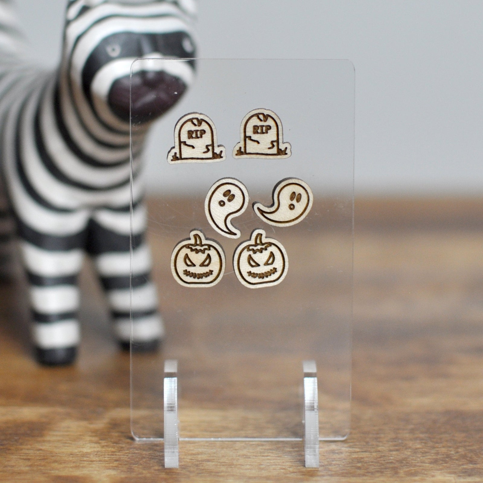 Halloween Earrings - Three Pairs of Wood Studs