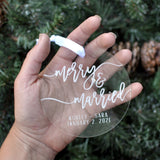 Personalized Wedding Ornament - Merry and Married With Names and Year