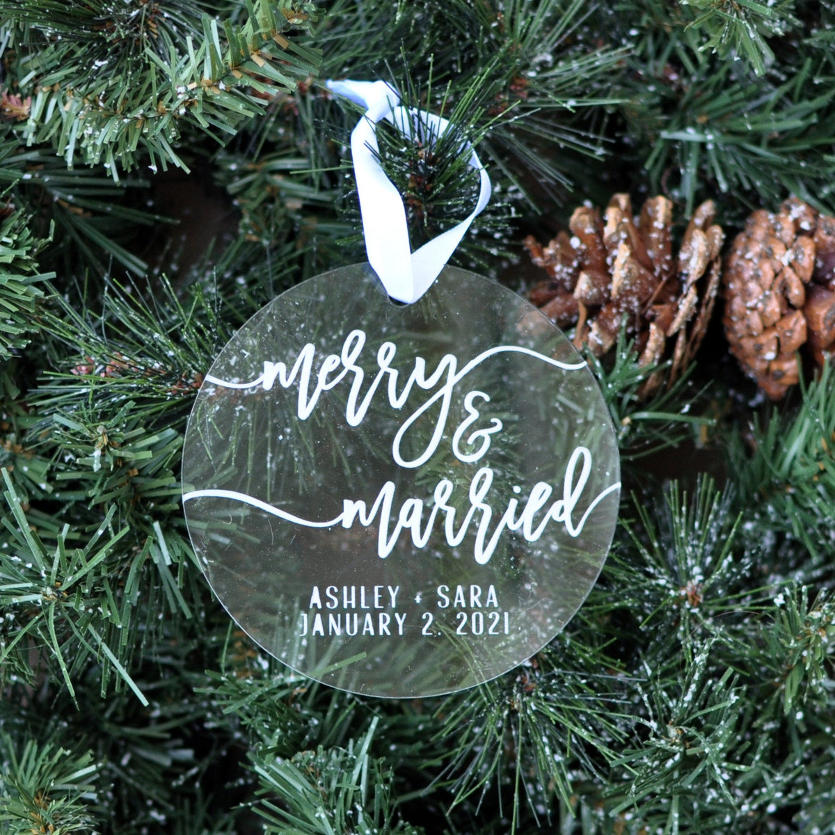 Personalized Wedding Ornament - Merry and Married With Names and Year