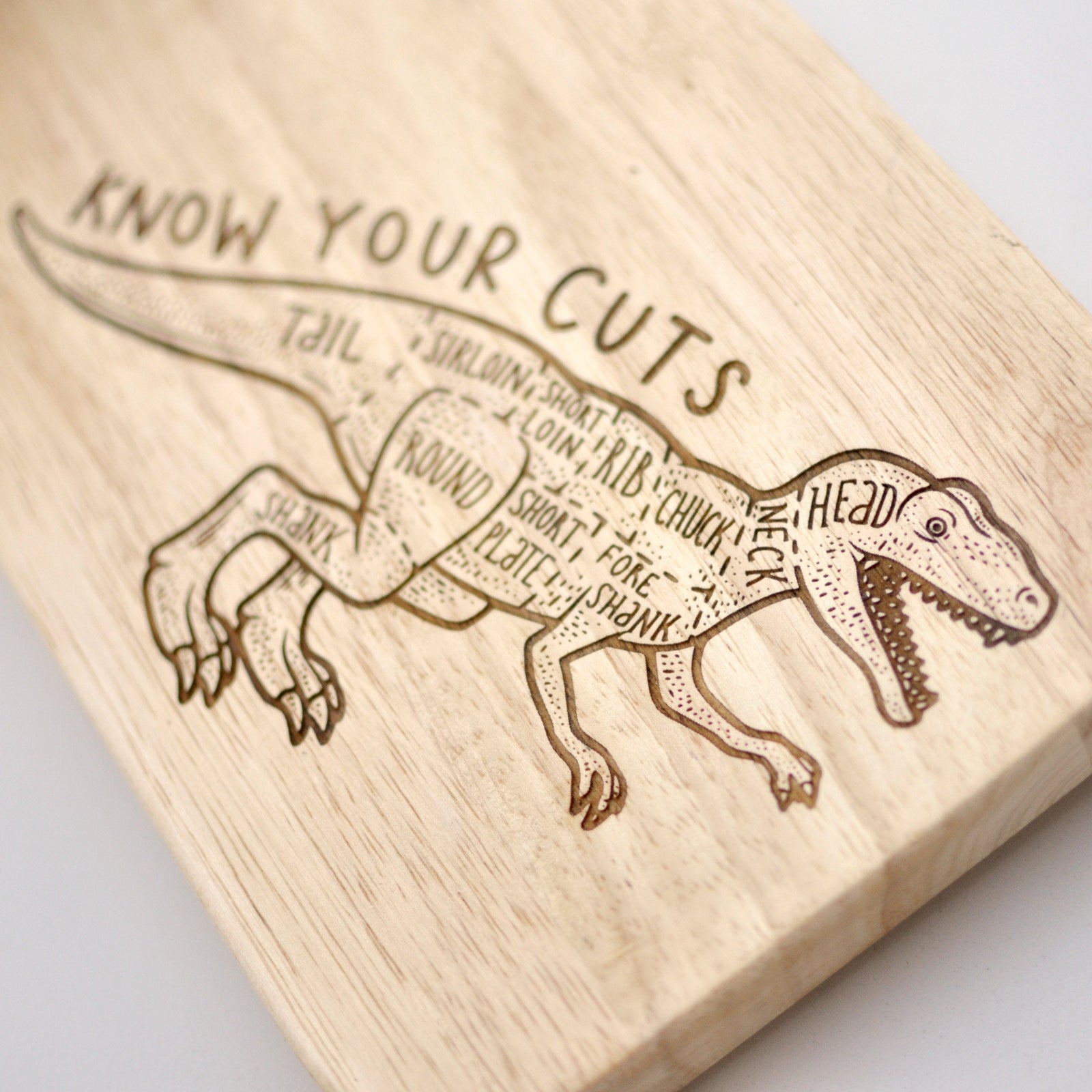 Dinosaur Cutting Board Engraved With Butcher Guide